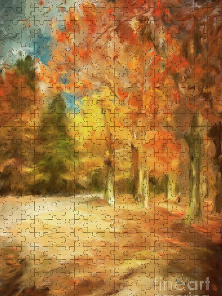Autumn Jigsaw Puzzle featuring the digital art The Road Home by Lois Bryan