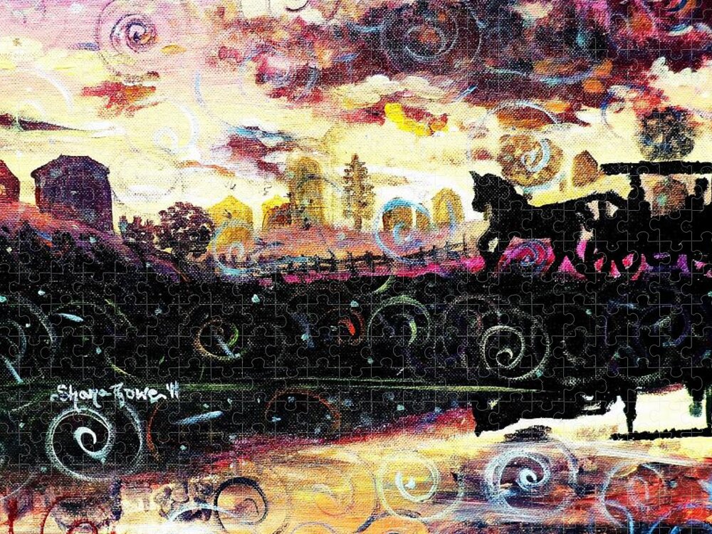 Horse And Buggy Jigsaw Puzzle featuring the painting The Road to Home by Shana Rowe Jackson