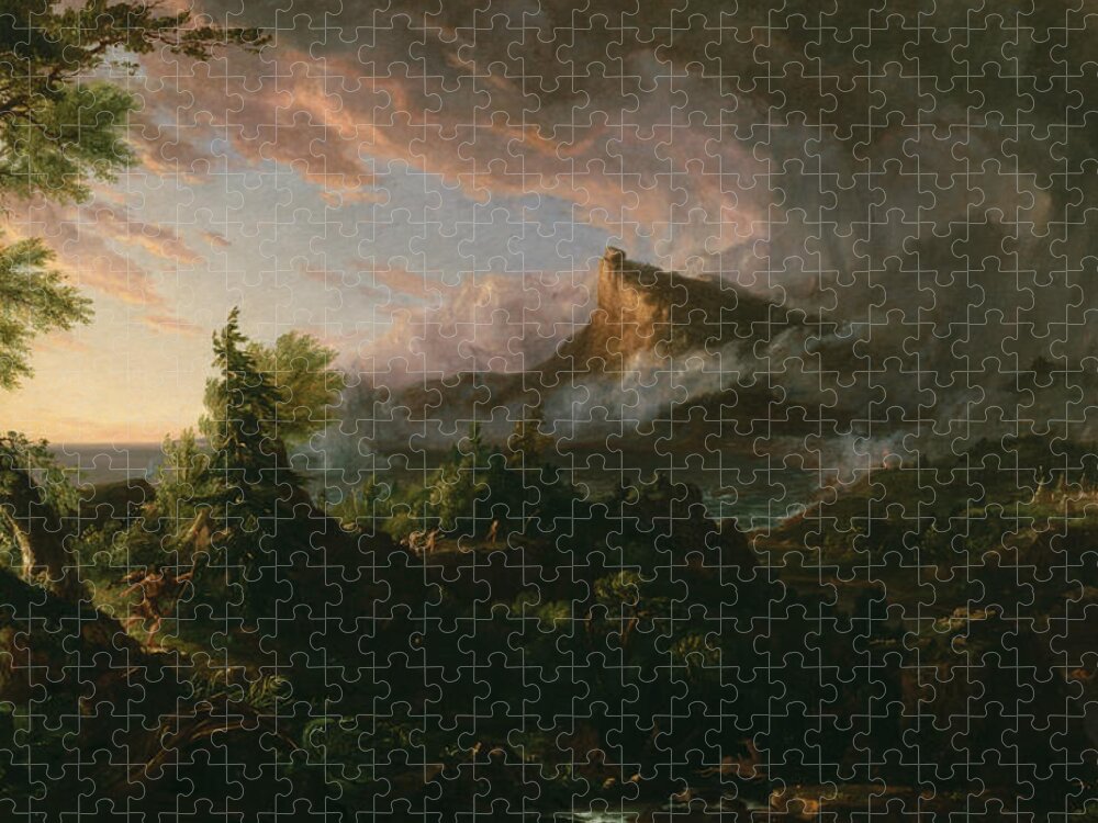 Thomas Cole Jigsaw Puzzle featuring the painting The Savage State by Thomas Cole