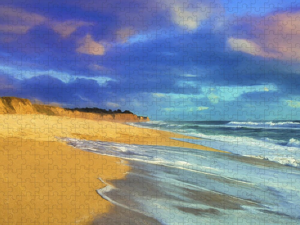 Beach Jigsaw Puzzle featuring the painting The Shoreline at Half Moon Bay by Dominic Piperata