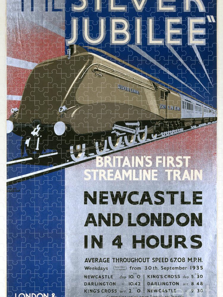 Khlcxy 30% Discount Code! Jigsaw Puzzle featuring the digital art The Silver Jubilee Britains First Streamline Train LNER poster 1935 by Vintage Collectables