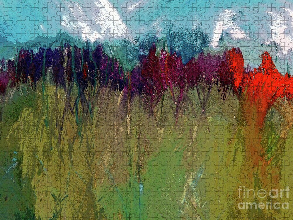 Snowy Jigsaw Puzzle featuring the digital art The Snowy Mountain In Spring Painting   by Lisa Kaiser