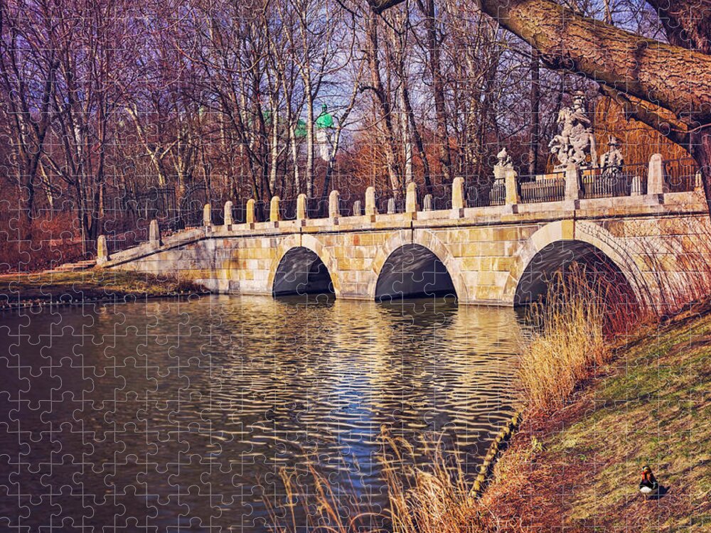 Lazienki Jigsaw Puzzle featuring the photograph The Stone Bridge in Lazienki Park Warsaw by Carol Japp
