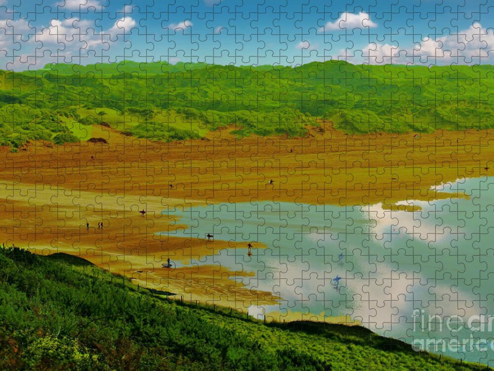 Seascapes Jigsaw Puzzle featuring the photograph The Surfers by Richard Denyer