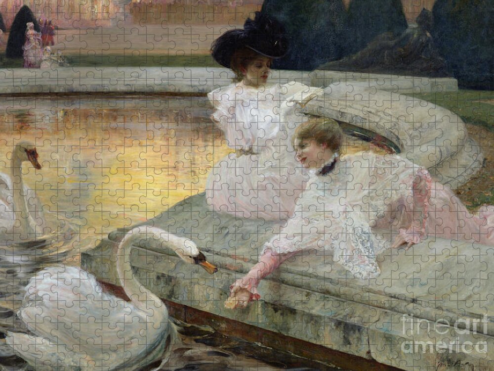 Swan Jigsaw Puzzle featuring the painting The Swans by Joseph Marius Avy