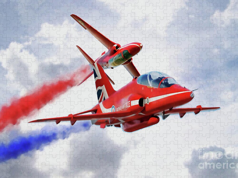 Red Arrows Art Jigsaw Puzzle featuring the digital art The Synchro Pair by Airpower Art