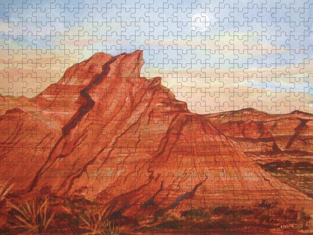 Red Rocks Jigsaw Puzzle featuring the painting The Teepees by Ellen Levinson