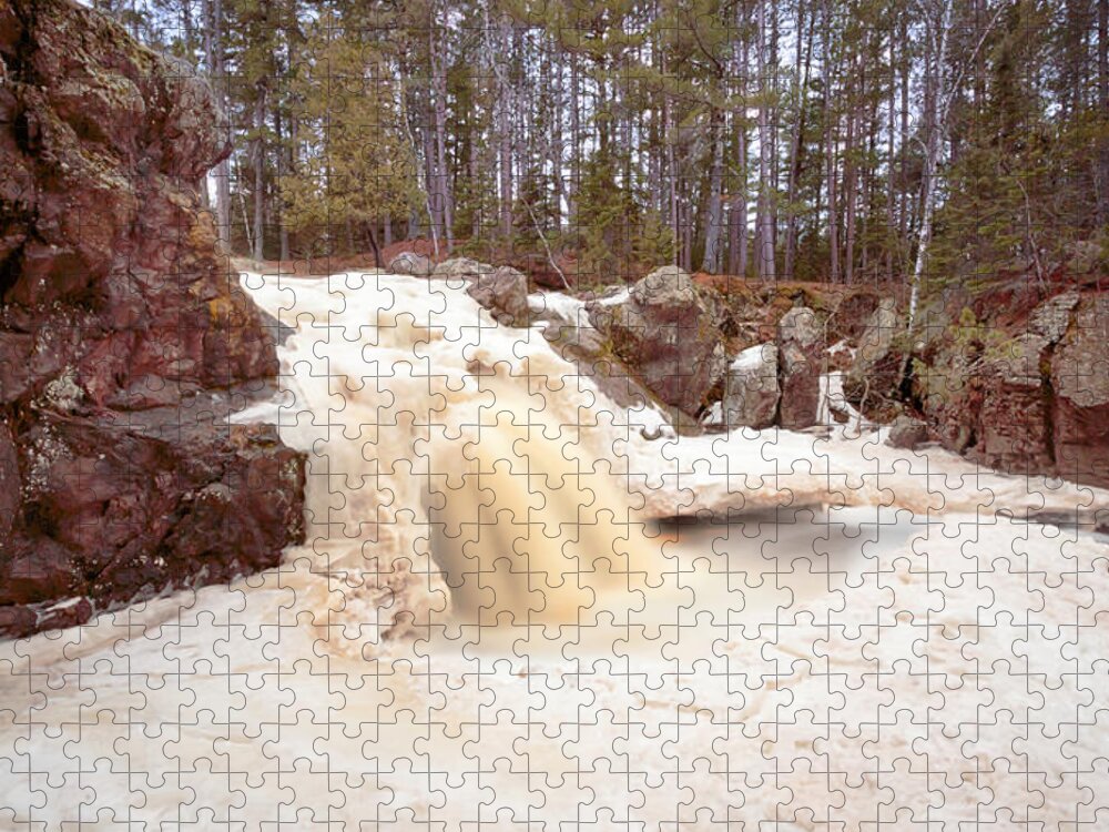 Waterfall Jigsaw Puzzle featuring the photograph The Thaw at Amnicon Falls by Susan Rissi Tregoning