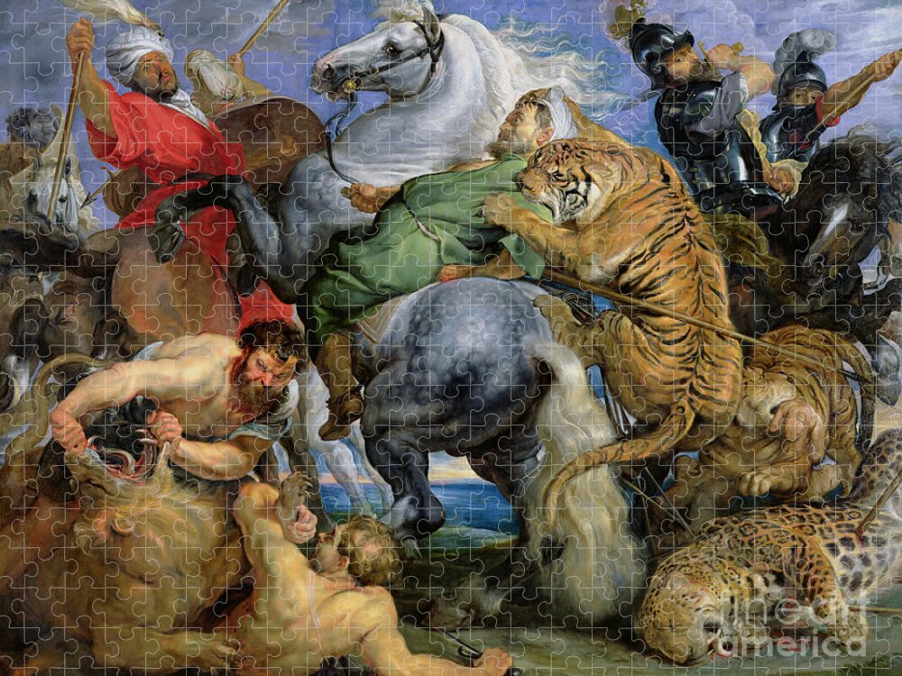 The Jigsaw Puzzle featuring the painting The Tiger Hunt by Rubens by Rubens