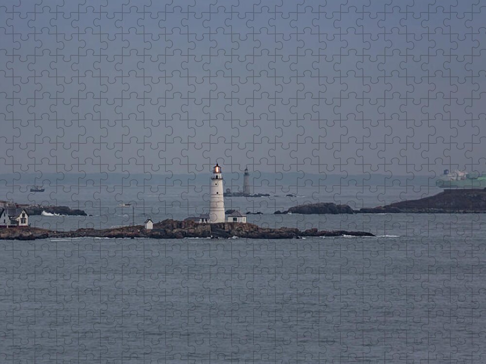 Boston Jigsaw Puzzle featuring the photograph The Two Harbor Lighthouses by Brian MacLean