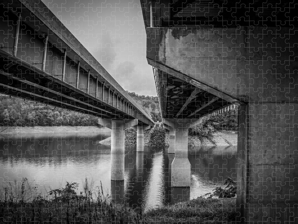 Kelly Hazel Jigsaw Puzzle featuring the photograph The Underside of Two Bridges by Kelly Hazel
