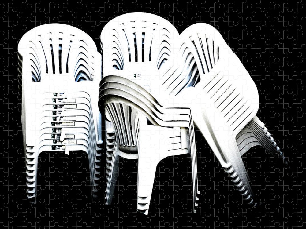 Stacked Jigsaw Puzzle featuring the digital art The Unused Chairs by Steve Taylor