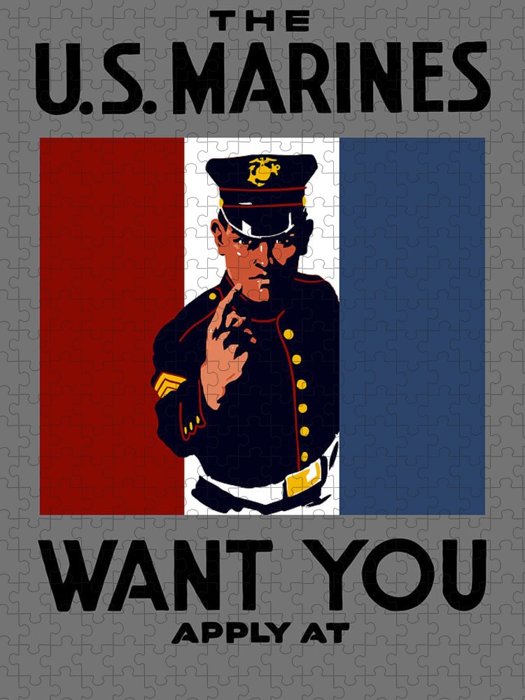 Marines Jigsaw Puzzle featuring the painting The U.S. Marines Want You by War Is Hell Store