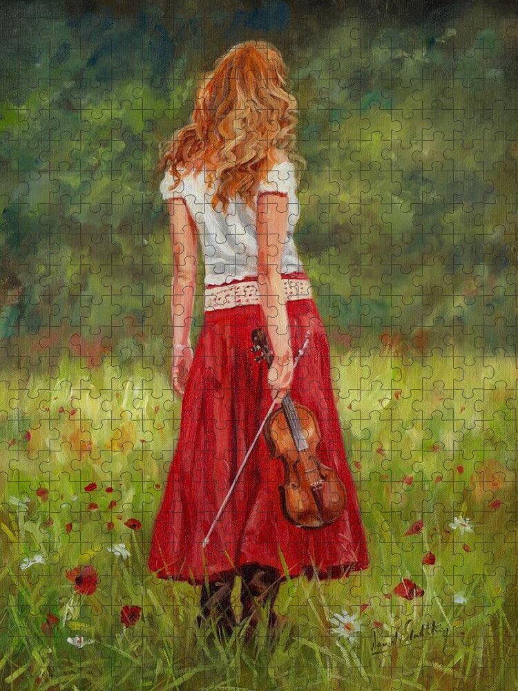 Girl Jigsaw Puzzle featuring the painting The Violinist by David Stribbling