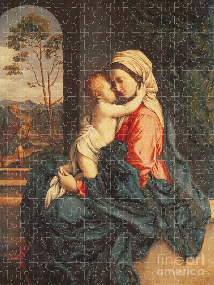 #faatoppicks Jigsaw Puzzle featuring the painting The Virgin and Child Embracing by Giovanni Battista Salvi