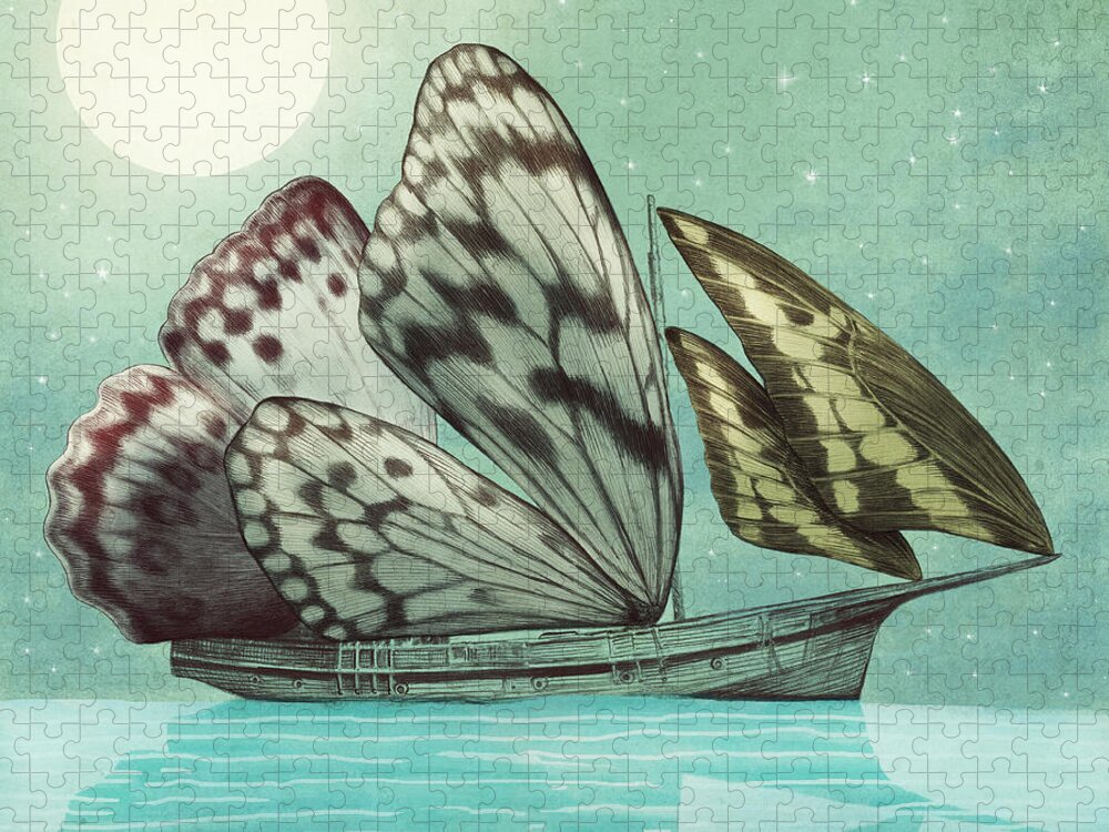 Butterfly Jigsaw Puzzle featuring the drawing The Voyage by Eric Fan