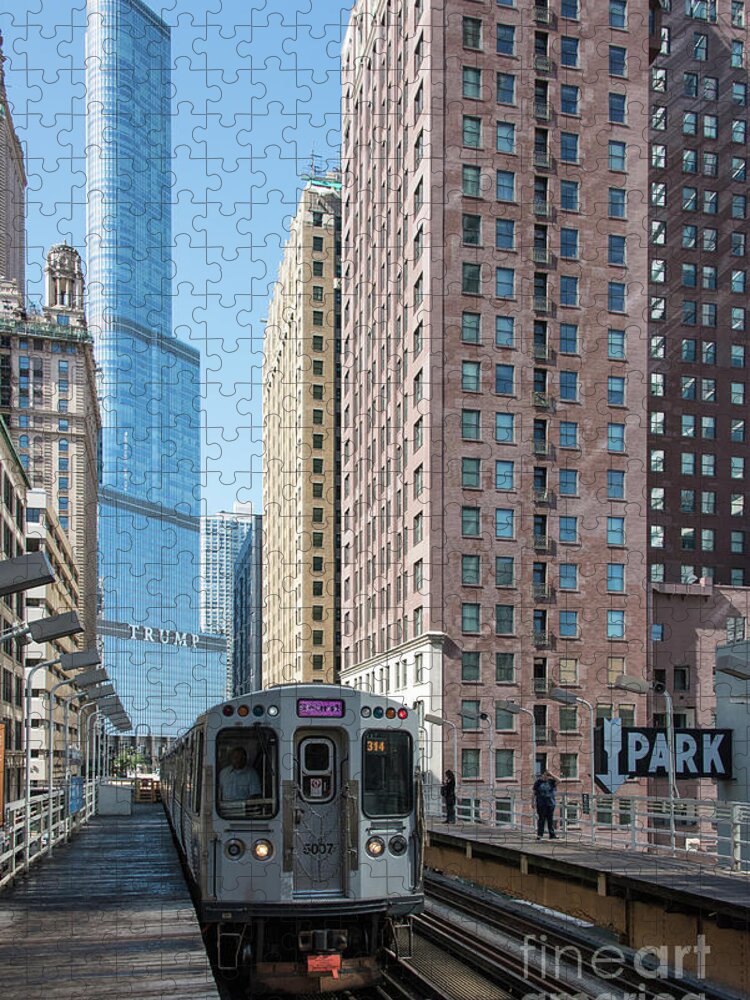 Chicago Jigsaw Puzzle featuring the photograph The Wabash L Train at Eye Level by David Levin