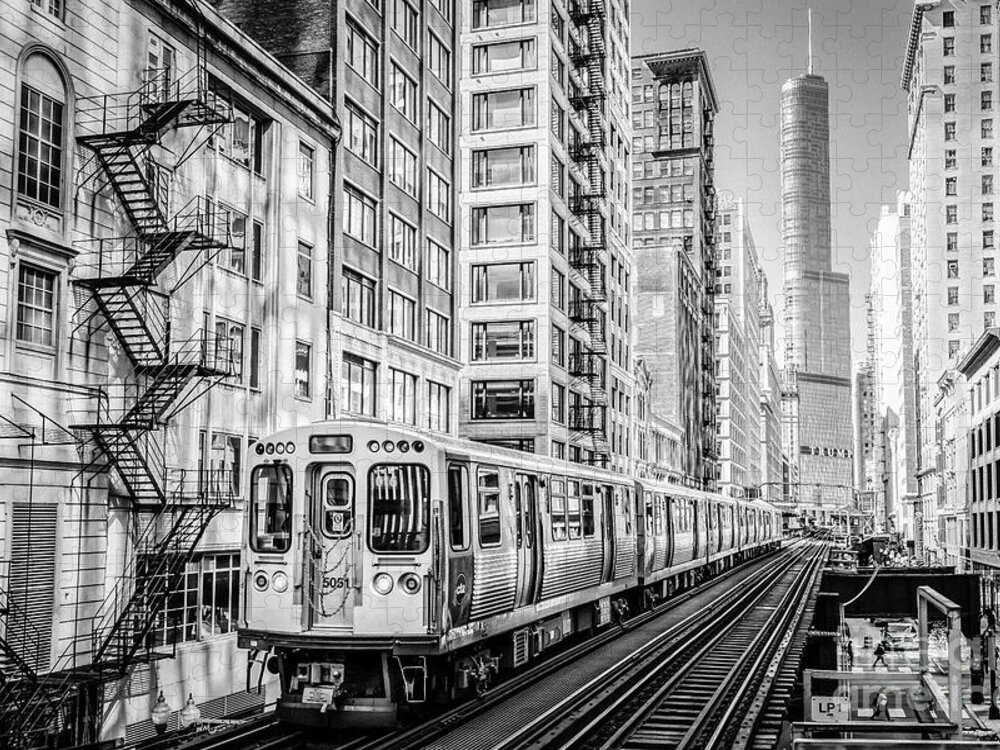 B/w Jigsaw Puzzle featuring the photograph The Wabash L Train in Black and White by David Levin