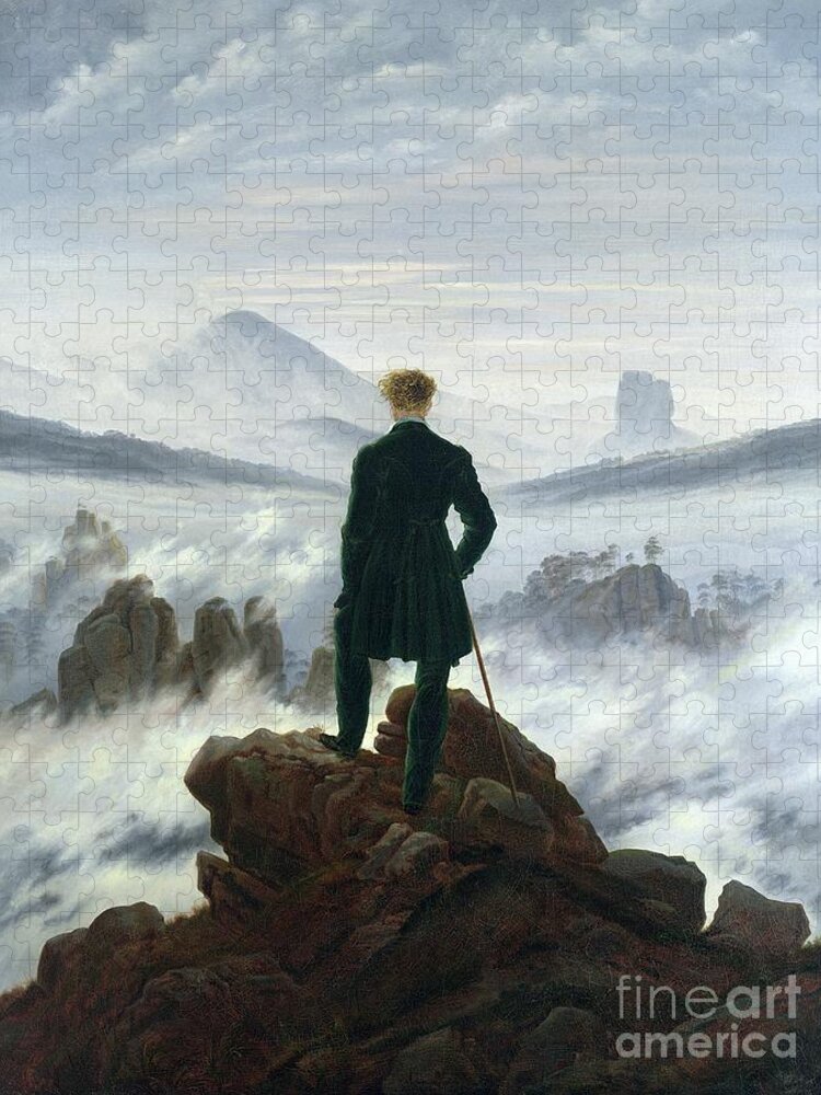 The Jigsaw Puzzle featuring the painting The Wanderer above the Sea of Fog by Caspar David Friedrich