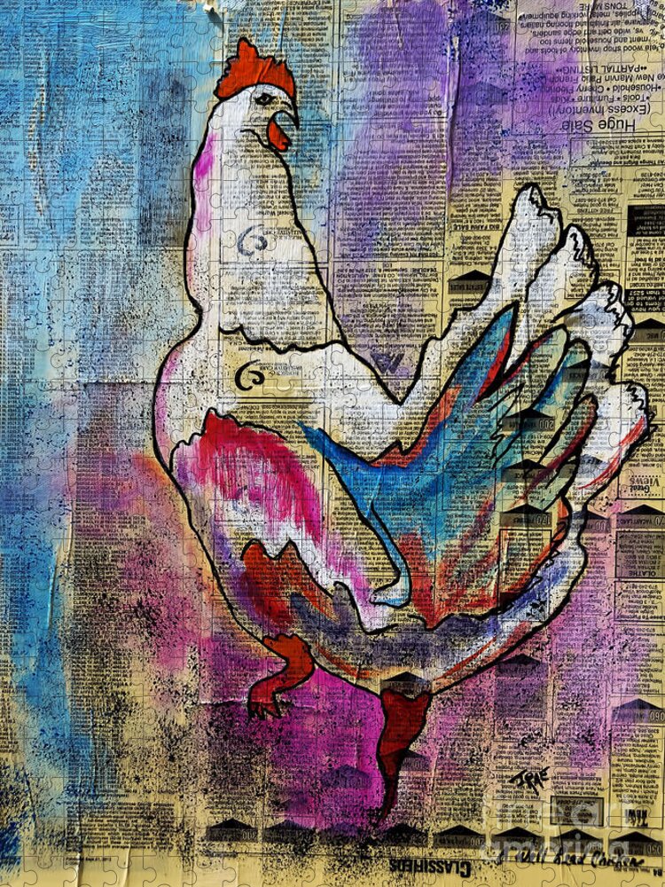Bird Jigsaw Puzzle featuring the painting The Well Read Chicken by Janice Pariza