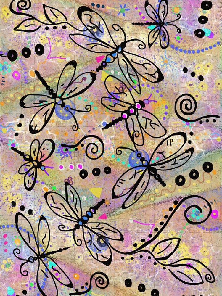 Dragonfly Energy Jigsaw Puzzle featuring the mixed media The Whimsical Dreamkeepers by Laurie's Intuitive