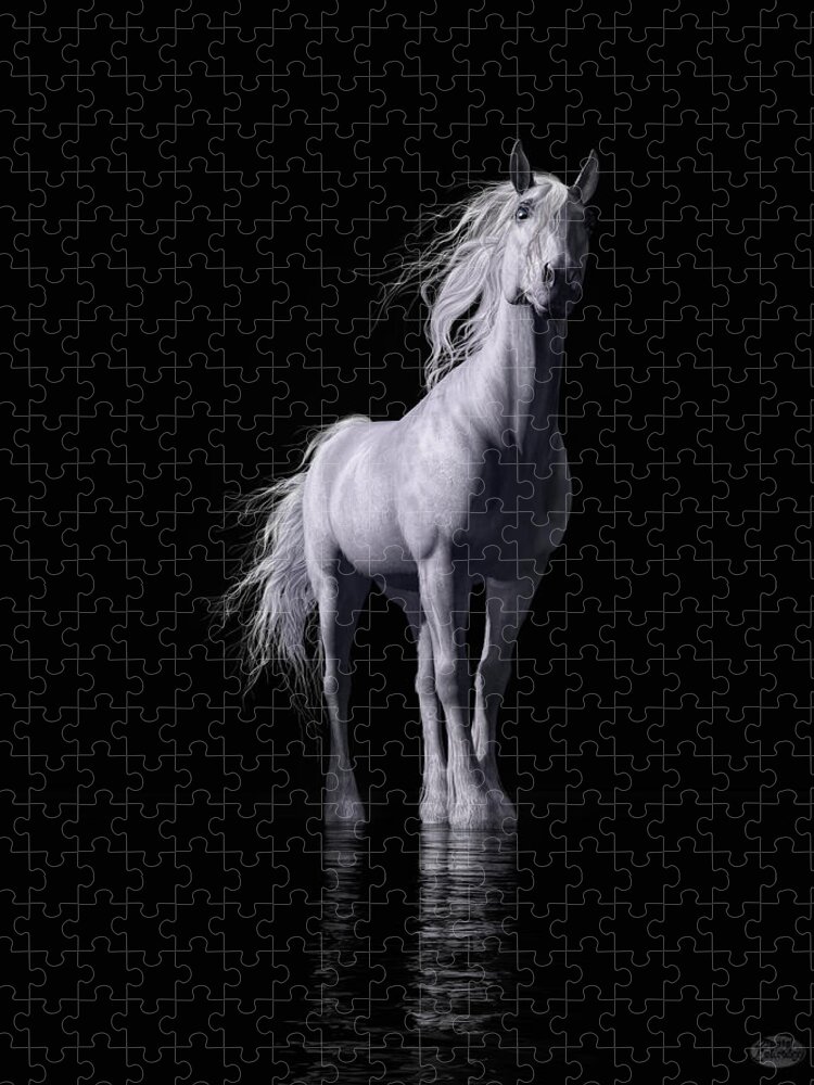White Horse Jigsaw Puzzle featuring the digital art The White Horse by Daniel Eskridge