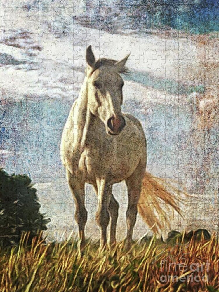 Horse Jigsaw Puzzle featuring the painting The white horse Gusti by Horst Rosenberger