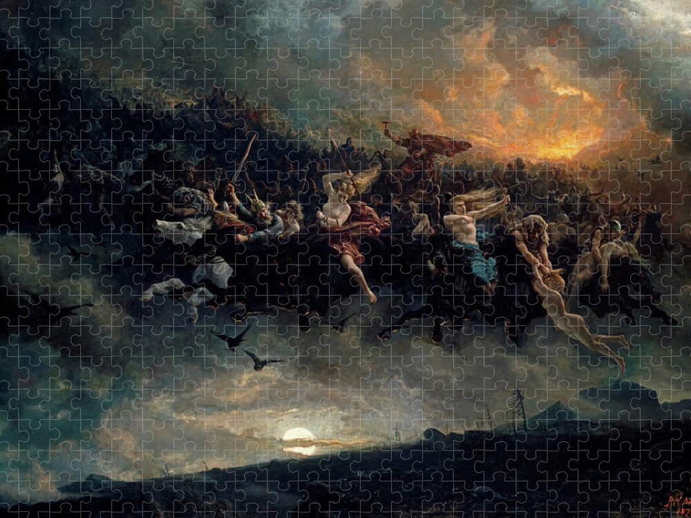 Norse Gods Jigsaw Puzzle featuring the painting The wild Hunt of Odin by Peter Nicolai Arbo