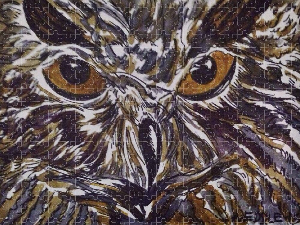 Owl Jigsaw Puzzle featuring the painting The Wise One by Angela Weddle