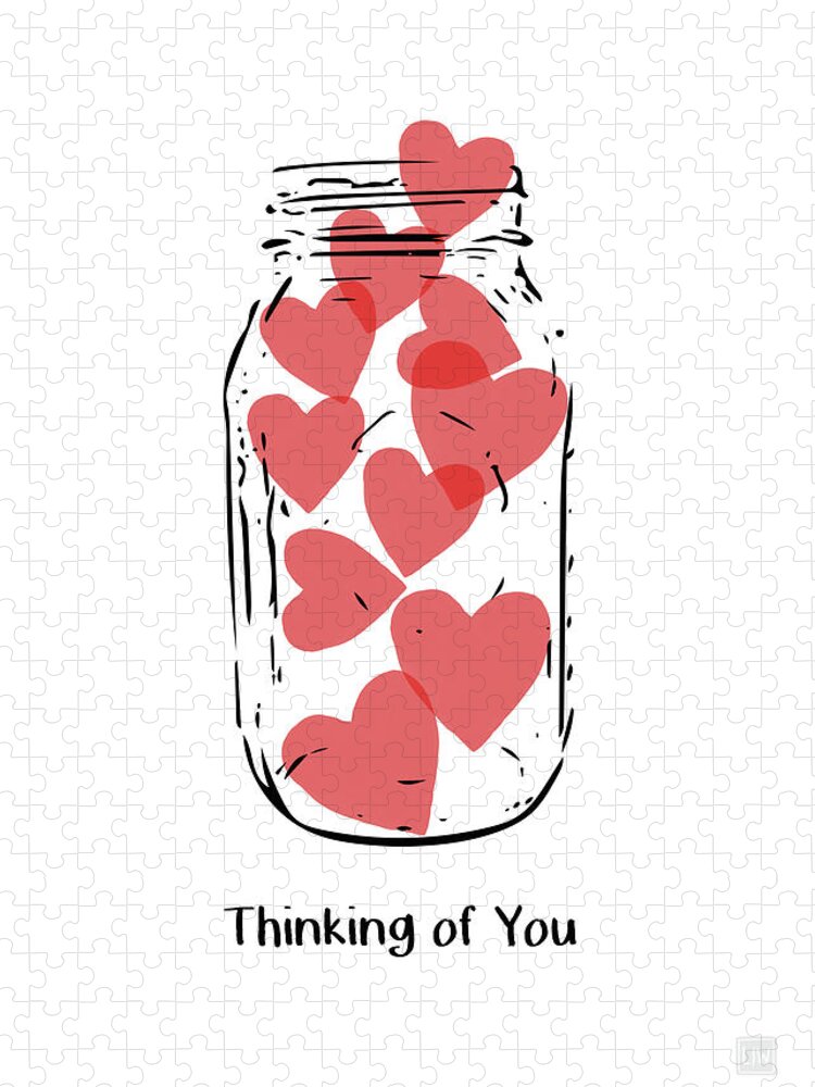 #faaAdWordsBest Jigsaw Puzzle featuring the mixed media Thinking Of You Jar of Hearts- Art by Linda Woods by Linda Woods