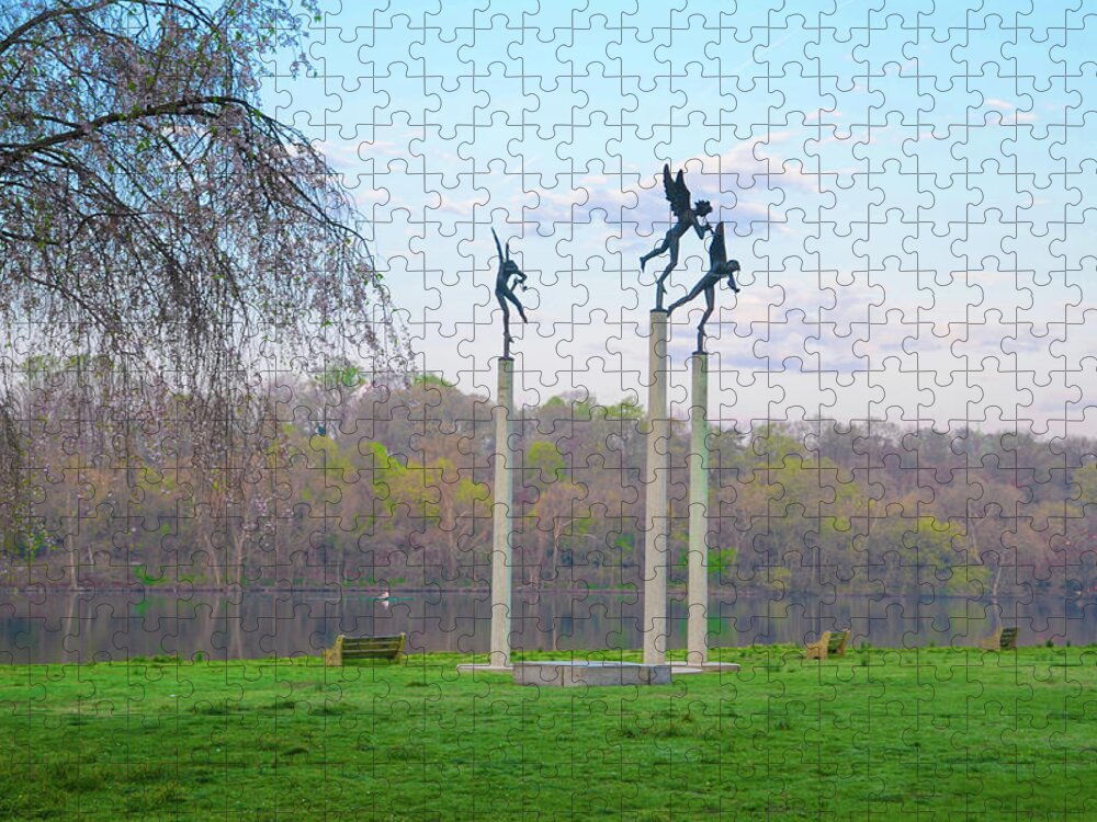 Three Jigsaw Puzzle featuring the photograph Three Angels in Spring - Kelly Drive Philadelphia by Bill Cannon