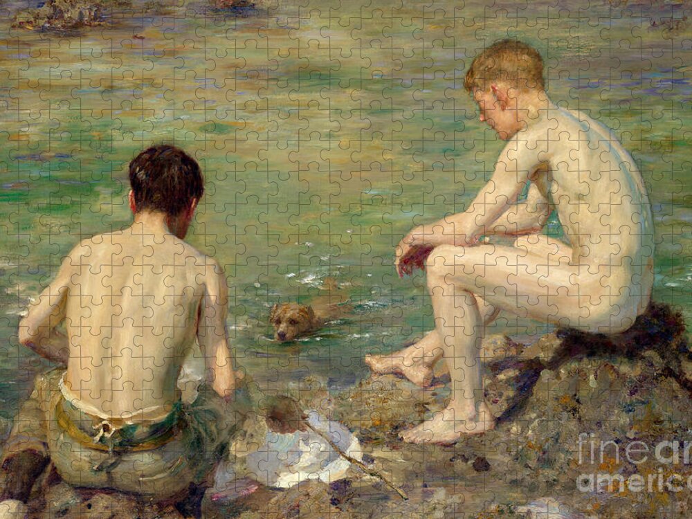 Three Jigsaw Puzzle featuring the painting Three Companions by Henry Scott Tuke