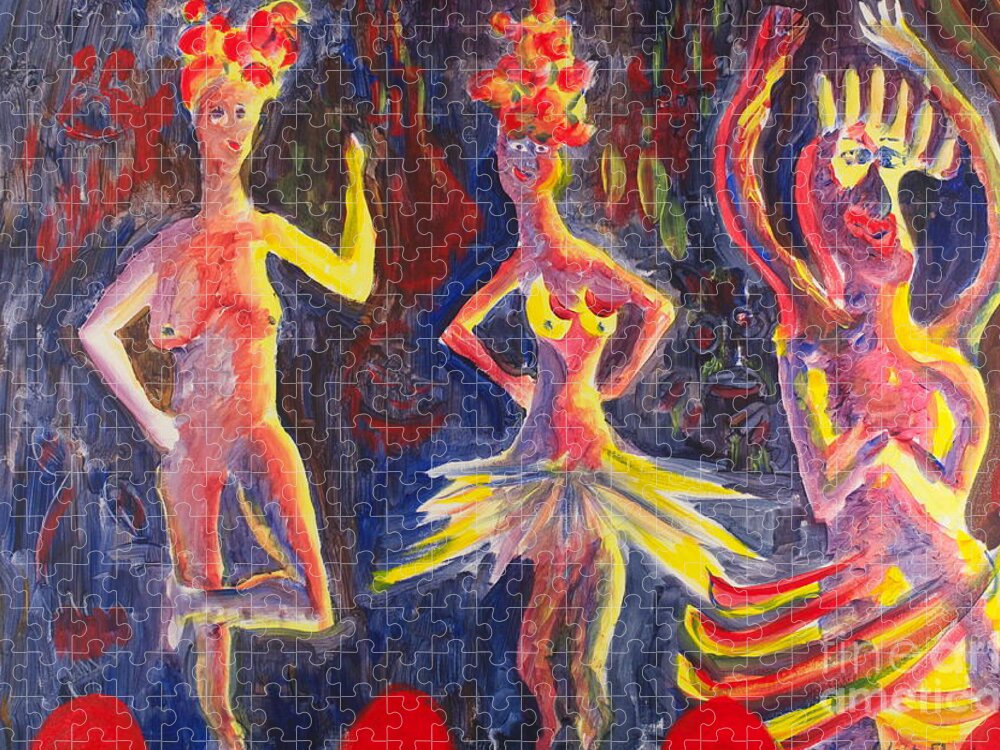 Dancers Jigsaw Puzzle featuring the painting Three Dancers by Walt Brodis