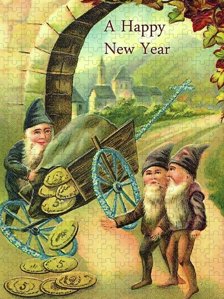 Dwarfs Jigsaw Puzzle featuring the digital art Three dwarfs wish you a rich and a happy new year by Long Shot