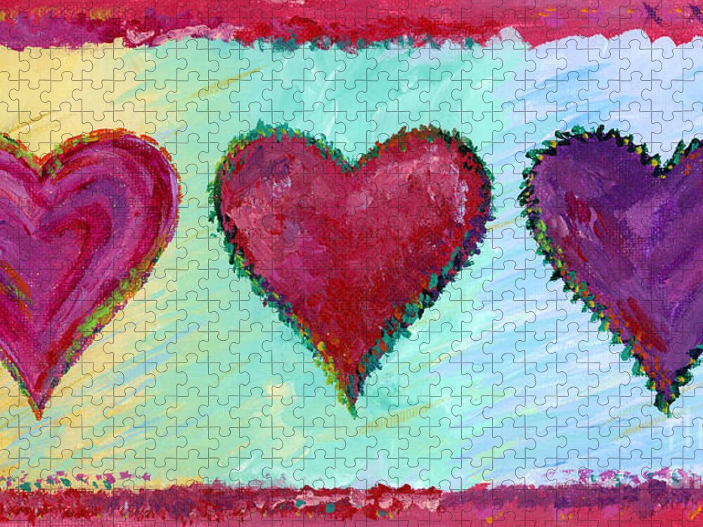Heart Puzzle featuring the painting Three Hearts by Amy Kirkpatrick