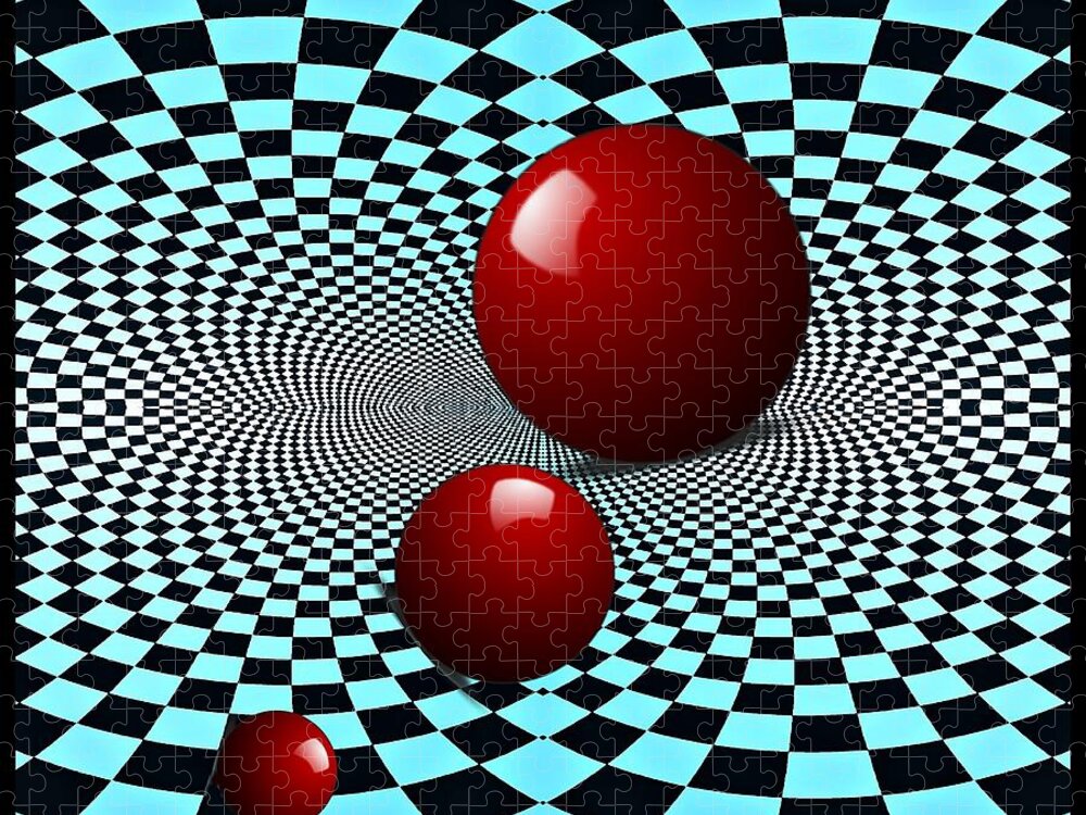 Circle Jigsaw Puzzle featuring the digital art Three Red Balls by Sarah Loft