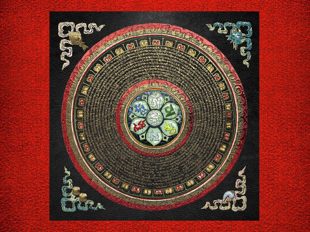 Tibetan OM Mantra Mandala in Gold on Black and Red Jigsaw Puzzle by Serge  Averbukh - Pixels Puzzles