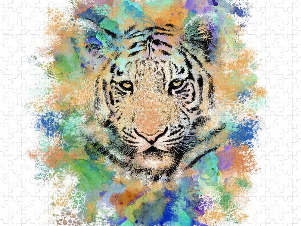 Tiger Jigsaw Puzzle featuring the digital art Tiger 3 by Lucie Dumas