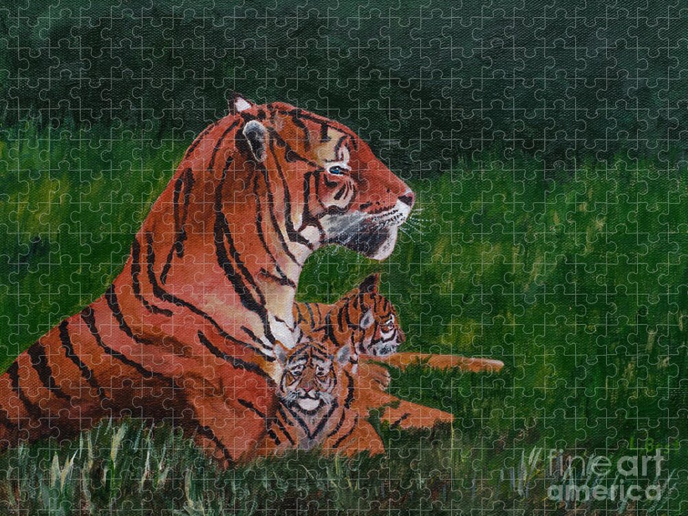 Tiger Jigsaw Puzzle featuring the painting Tiger Family by Laurel Best