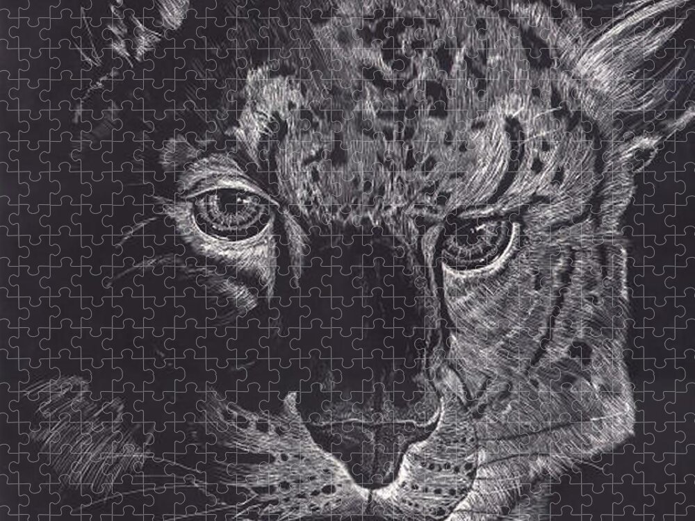 Wildlife Jigsaw Puzzle featuring the digital art Tiger Scratch Board by Darren Cannell