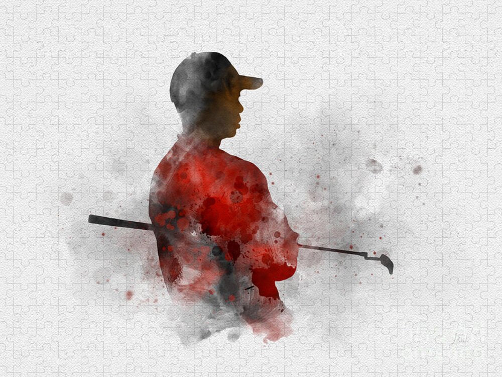 Tiger Woods Jigsaw Puzzle featuring the mixed media Tiger Woods by My Inspiration