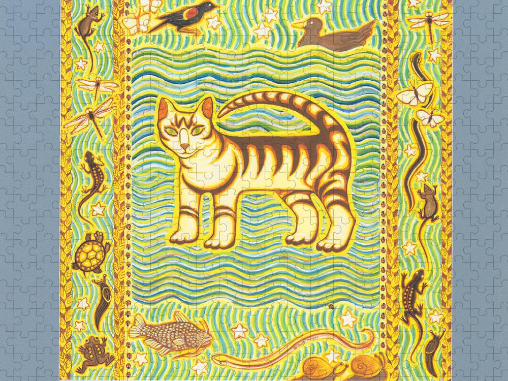 Cat Jigsaw Puzzle featuring the painting Tigger of the Wetlands by Ruth Hooper