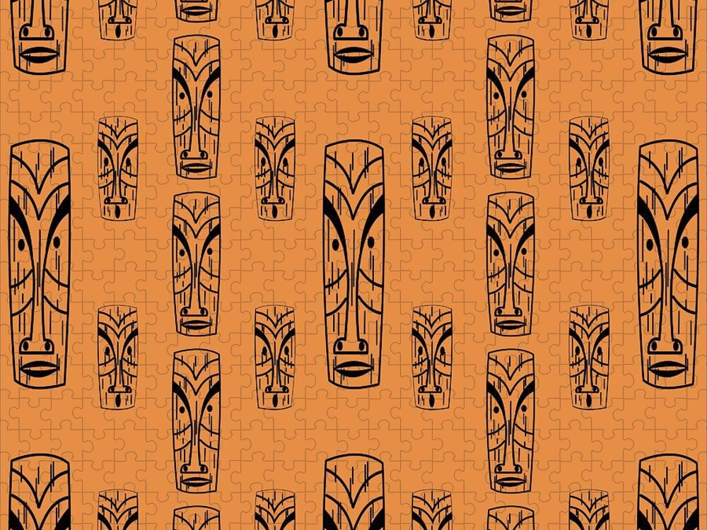 Tiki Jigsaw Puzzle featuring the digital art Tikis in Orange by Donna Mibus