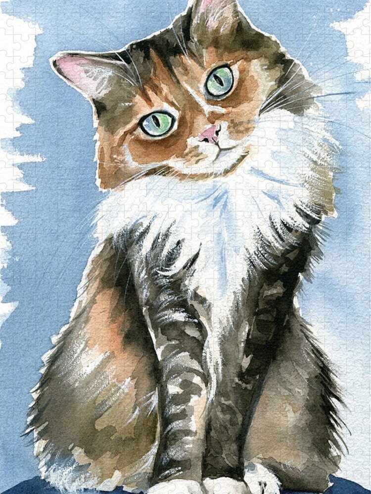 Tilly - Long Haired Tortoiseshell Cat Painting Jigsaw Puzzle by Dora  Hathazi Mendes - Pixels