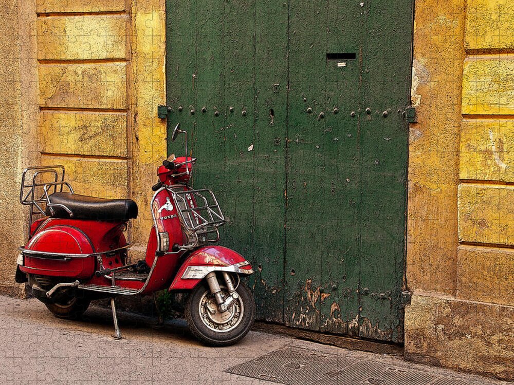 Red Vespa Jigsaw Puzzle featuring the photograph Time For A Ride - Aix-en-Provence, France by Denise Strahm