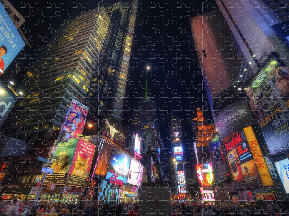 Art Jigsaw Puzzle featuring the photograph Times Square Moonlight by Yhun Suarez