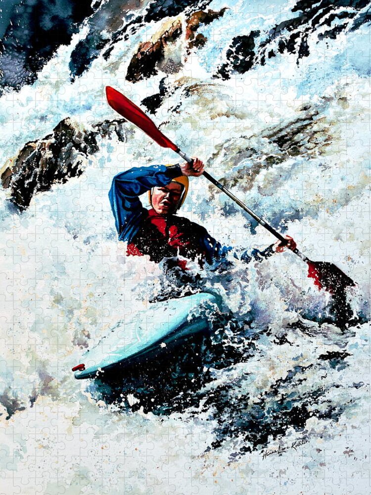 Sports Artist Jigsaw Puzzle featuring the painting To Conquer White Water by Hanne Lore Koehler