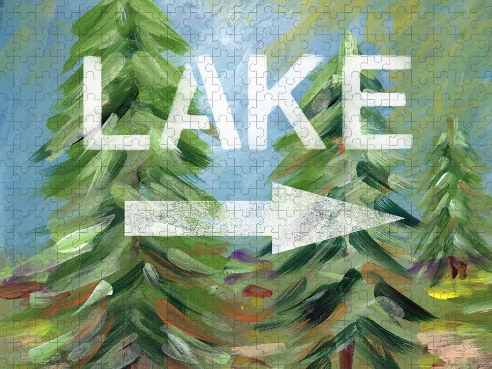 Lake Jigsaw Puzzle featuring the painting To The Lake - Art by Linda Woods by Linda Woods
