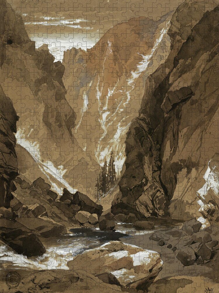 Thomas Moran Jigsaw Puzzle featuring the drawing Toltec Gorge, Colorado, 1881 by Thomas Moran