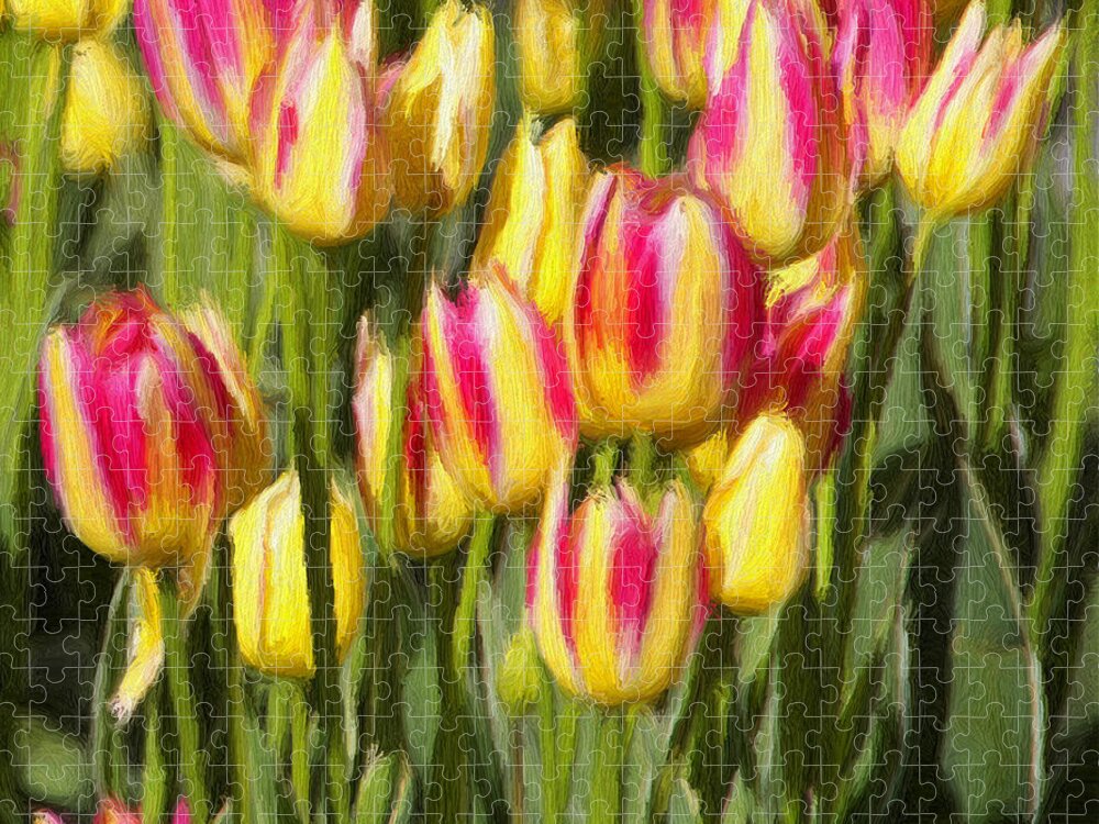 Tulips Jigsaw Puzzle featuring the painting Too Many Tulips by Jeffrey Kolker